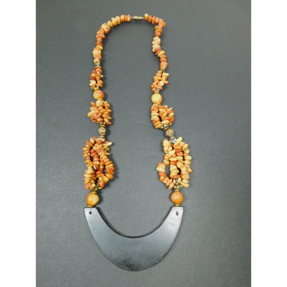 Vintage Mosaic Coral Necklace Tiger & Apple Bead Multi Strand Boho - Picture 8 of 9